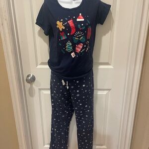 Old Navy Navy Blue Pajama Set with Festive Print
